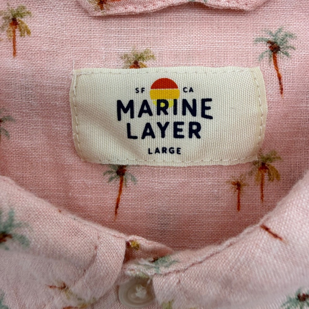 Marine Layer Button Down Men Large Pink Palm Tree Embroidered Short Sleeve 14244 - Picture 4 of 9